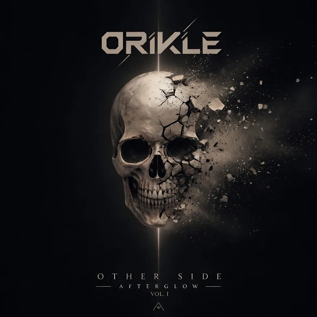 Other Side cover art: a monochrome skull shattering into dust and fragments