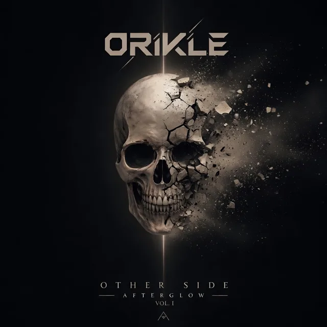 Other Side cover art: a monochrome skull shattering into dust and fragments
